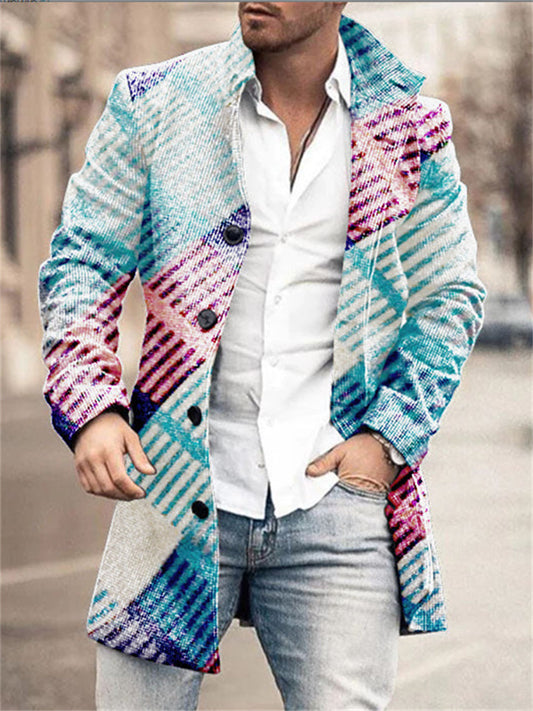 Autumn and Winter New Men's Tweed Stand-up Collar in The Long Casual Slim-type Explosion of Single-breasted Tweed Coat