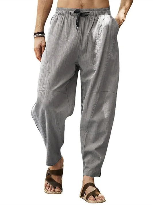Casual Nine-minute Pants Men's Loose Cotton and Linen Drawstring Hip-hop Lantern Chaps Pants