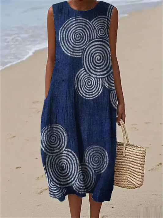 Women's New Arrival Fashionable Casual Round-Neck Sleeveless Dress with 3D Floral Print