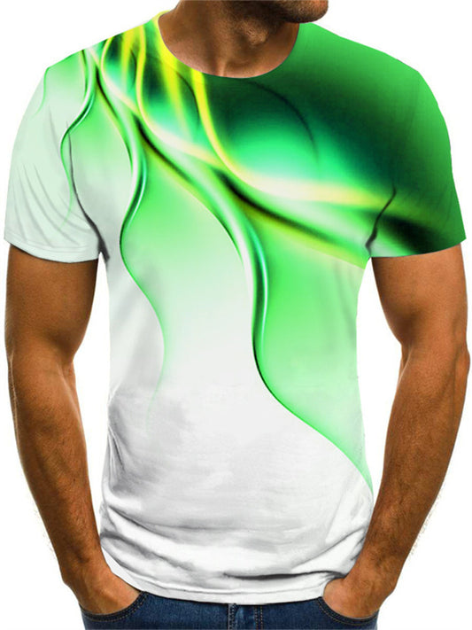 T-shirt summer spot street fashion men's 3D dazzling color printing casual sports short-sleeved T-shirt