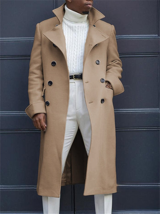 Men's Winter Coat Peacoat Business Casual Winter Polyester Windproof Warm Outerwear Clothing Apparel Stylish Casual non-printing Pure Color Pocket Stand Collar Single Breasted