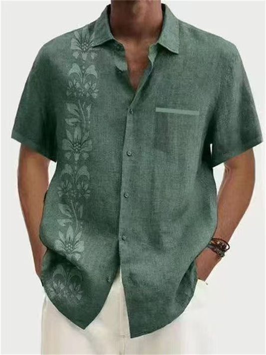 Men's Shirt Summer Shirt Floral Graphic Prints Turndown Black Blue Green Gray Hot Stamping Street Sports Short Sleeves Button-Down Print Clothing Apparel Cotton Linen Fashion Casual Comfortable Big