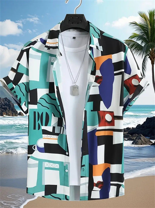 Hawaii New Men's Lapel 3D Printed Short Sleeve Shirt