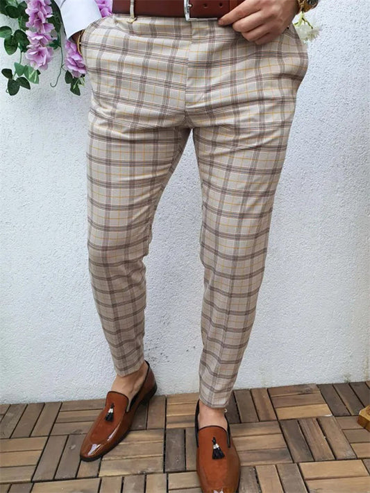 Men's Chinos Trousers Pencil Pants Jogger Pants Plaid Dress Pants Elastic Waist 3D Print Plaid Office Business Streetwear Stylish 1 2