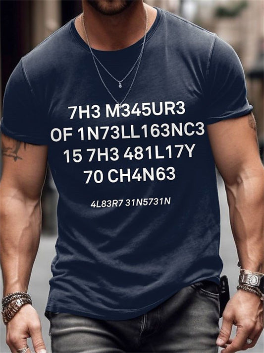 Summer Men's Retro Vintage T-shirt with Letter Round Neck Short-sleeve T-shirt for Daily Wear