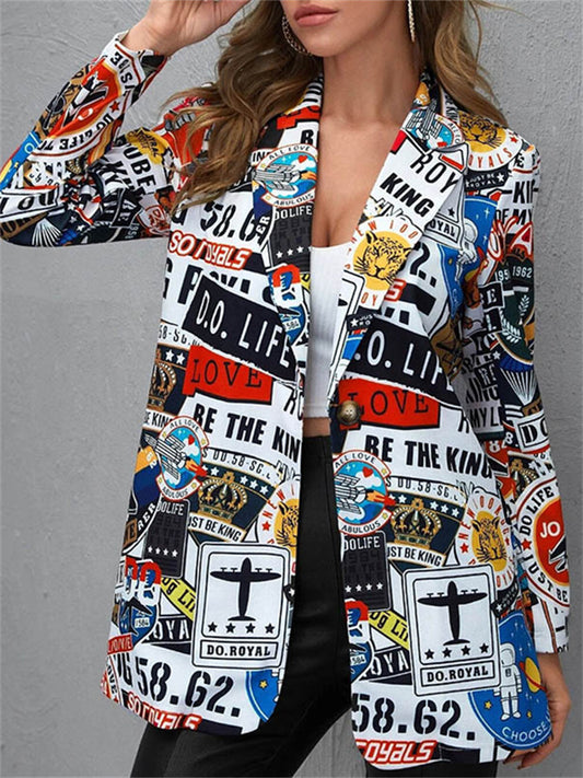 Autumn New Fashion Trend Printing Ladies Temperament Commuter Suit Jacket Straight Type Single Row One Button Small Suit