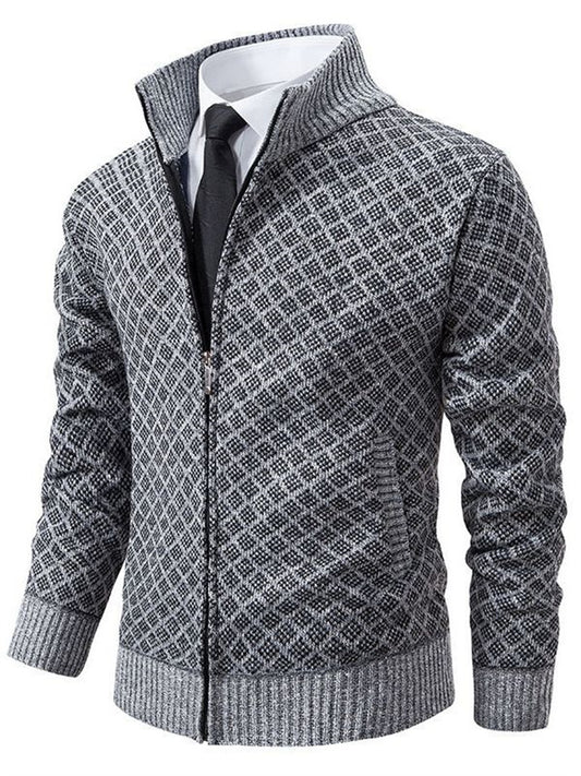 Autumn and Winter Padded Thickened Casual Cardigan Sweater Men's Stand-up Collar Zipper Knitted Sweater Coat