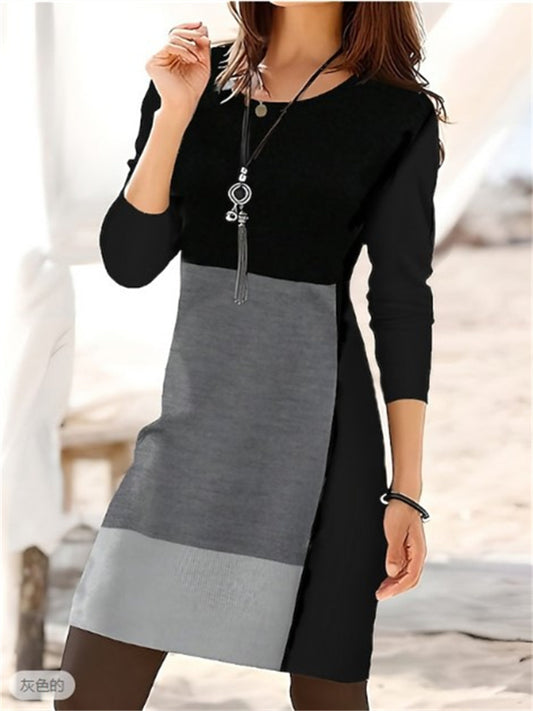 Spring Summer New Arrival Women's Midi Crew Neck Long Sleeve Geometric Print Dress