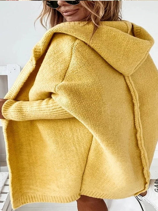 Hooded Bat-shaped Soft Loose Back Stitching Sweater