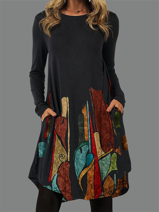 Women's Casual Dress T Shirt Dress Tee Dress Mini Dress Emerald Green Green Black Long Sleeve Floral Pocket Winter Fall Spring Crew Neck Basic Winter Dress Daily Vacation 2022 S M L XL XXL 3XL 4XL 5XL