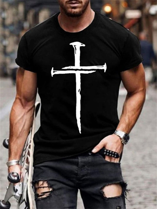 Men's T Shirt Tee Tee Cool Shirt Cross Round Neck Print Plus Size Casual Vacation Short Sleeve Print Clothing Apparel Designer Big and Tall Esencial