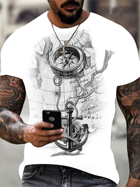 Men's Summer 3D-Printed Casual Retro Nautical-Print Fashion T-Shirt