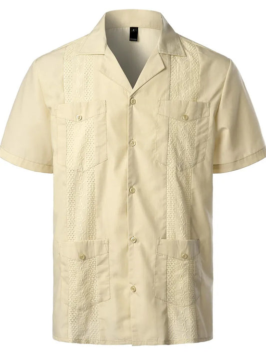 New Summer Men’s Short-Sleeve Solid-Color Casual Open-Front Shirt 2
