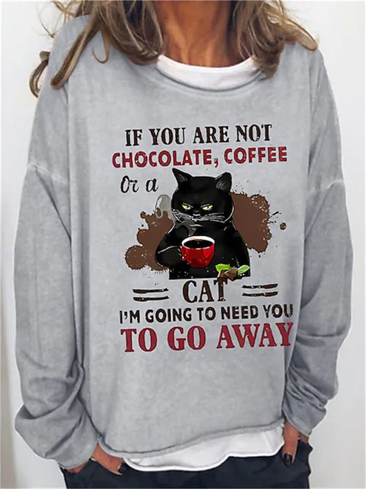 Women's Sweatshirt Pullover Sweatshirt Digital Print Black Pink Red Cat Street Round Neck Long Sleeve