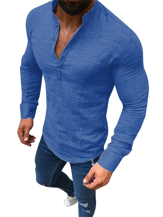 Men's Shirt Linen Shirt Casual Shirt Summer Shirt Beach Shirt Henley Shirt Black White Pink Long Sleeve Plain Henley Spring & Summer Casual Daily Clothing Apparel