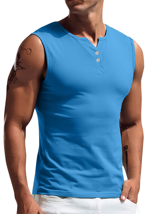 Men's Tank Top Vest Top Undershirt Sleeveless Shirt Solid Color Henley Street Casual Short Sleeve Button-Down Clothing Apparel Fashion Basic Classic Comfortable