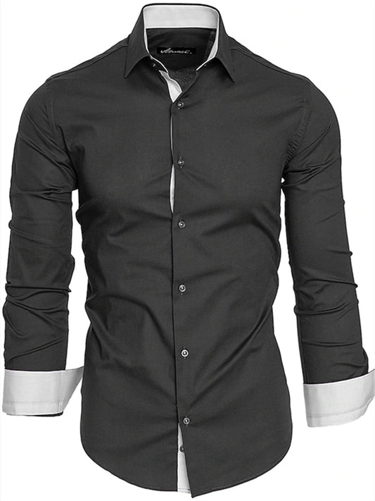 Men's Dress Shirt Button Up Shirt Collared Shirt Plain Solid Colored Collar Classic Collar Black White Red Navy Blue Royal Blue Wedding Work Long Sleeve Patchwork Clothing Apparel Cotton Basic
