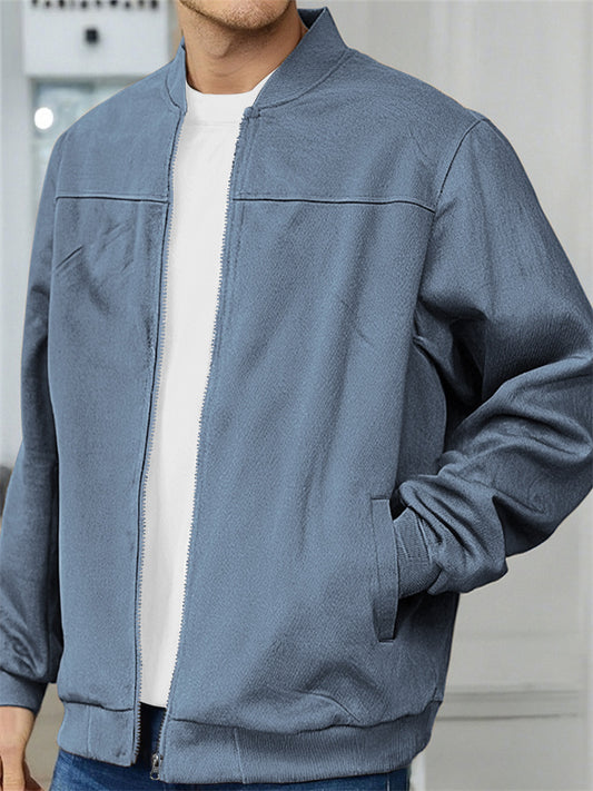 Autumn Suede Solid Color Men's Zipper Jacket Casual Vintage Long Sleeve Cardigan Outerwear
