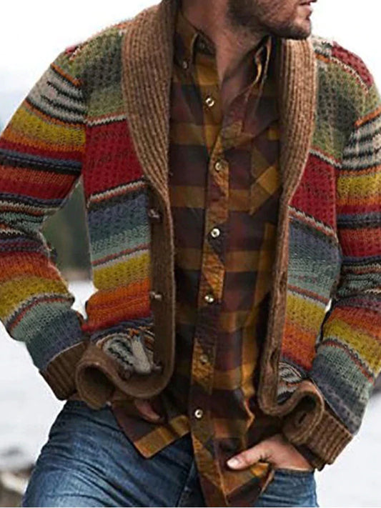 Lapel Print Men's Sweater