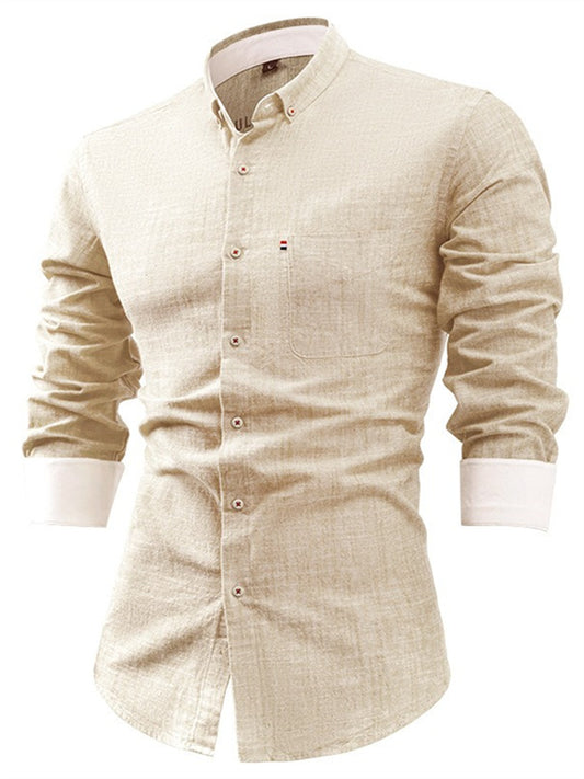 Cotton Linen Men's Shirts Solid Color Buttoned Men's Shirts Casual Shirt Long-sleeved Shirt