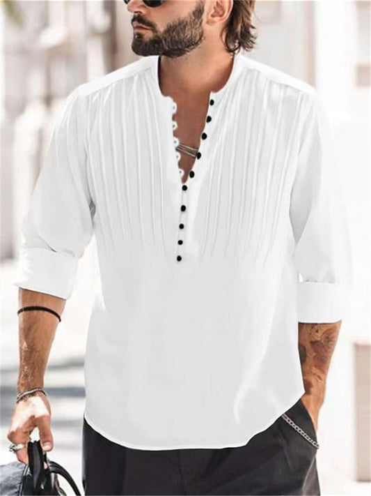 Men's Shirt Button Up Shirt Casual Shirt Black White Pink Navy Blue Blue Long Sleeve Plain Crew Neck Street Vacation Button-Down Clothing Apparel Stylish Modern Contemporary Casual