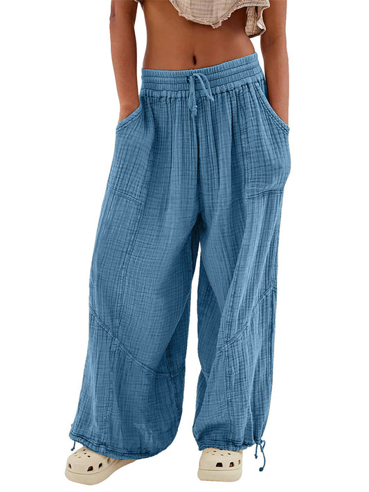 Women's Casual Fashion Temperament Commuter Solid Color Tie Pockets Loose Wide Leg Pants Pants High Waist Casual Pants