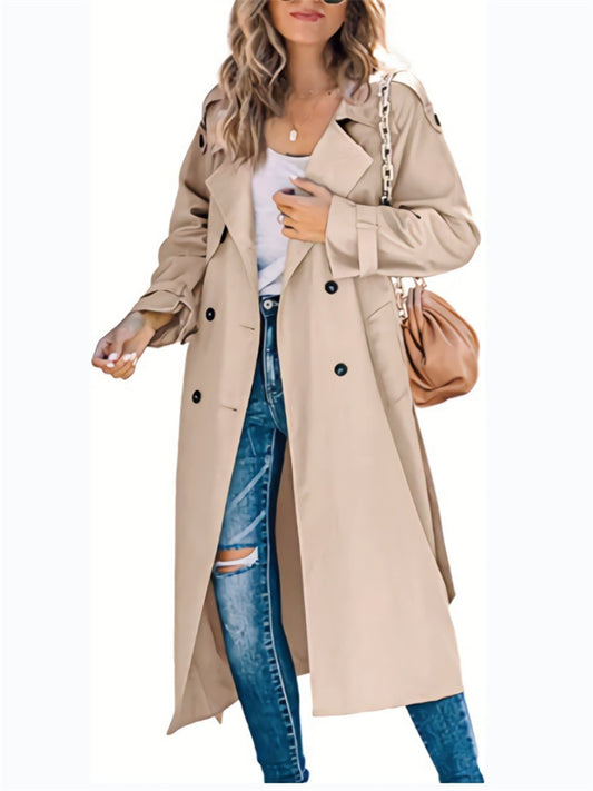 Women's Autumn and Winter Solid Color Long Windbreaker Jacket