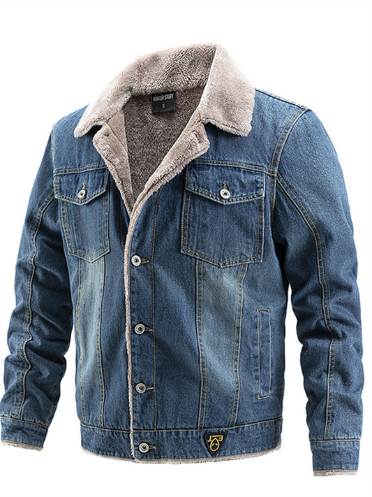 Men's Denim Jacket Fall/Winter Jacket Fleece-Lined Casual Men's Outerwear