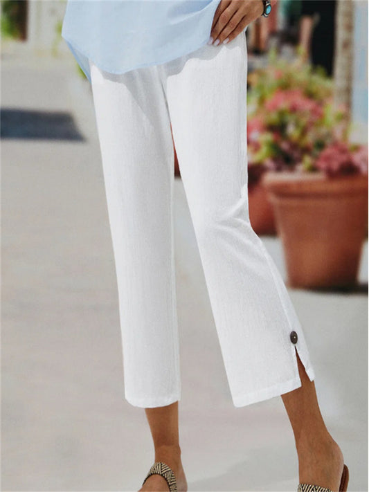 Women's Chinos Capri shorts Cotton And Linen Black White Red Fashion Casual Daily Side Pockets Split Calf-Length Comfort Plain S M L XL XXL