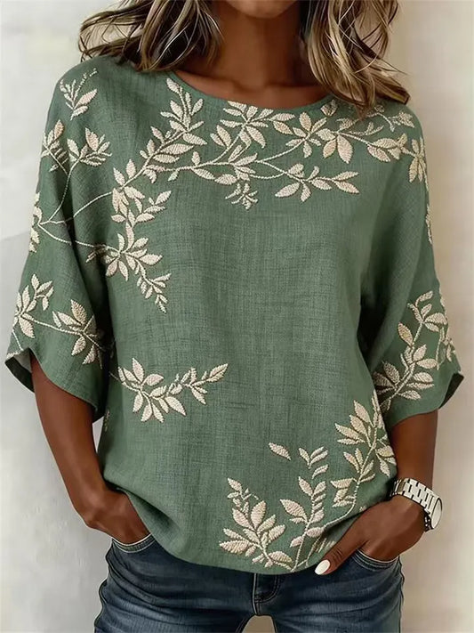 Women's Casual Printed Round-Neck 3/4-Sleeve Shirt S-5XL