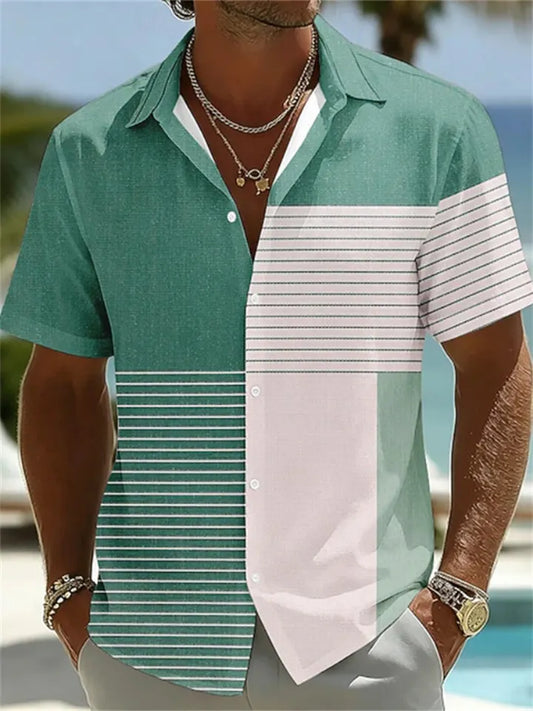 New Men's Short-Sleeve Shirt: Summer Vacation-Style Striped Shirt