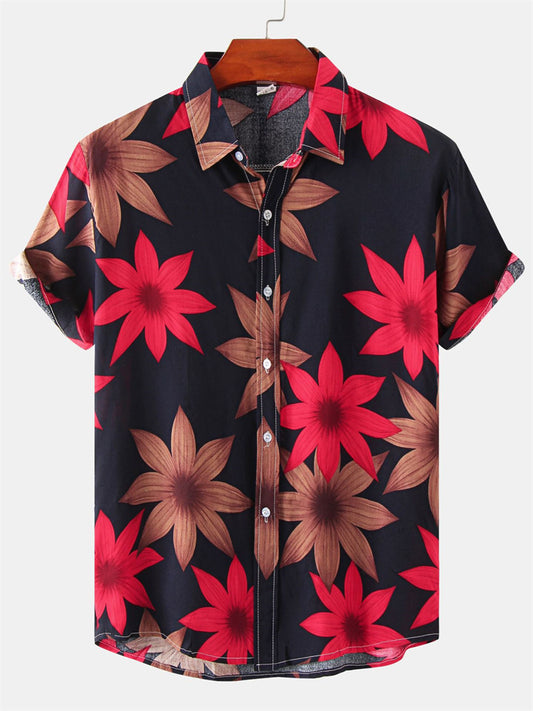 Summer Fashion Urban Floral Short-sleeved Flower Shirt Men's Short-sleeved Slim-type Shirt Men's Clothing