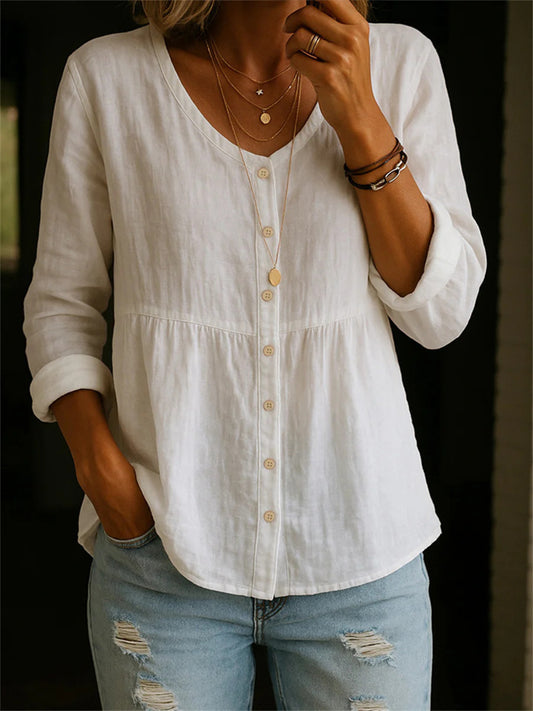 New Arrival Women's Solid Color Top - Round Neck Women's 3/4 Sleeve Cardigan Shirt