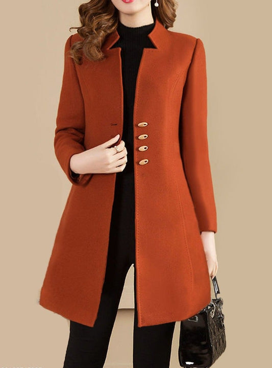 Collarless Autumn And Winter Mid Length Coat