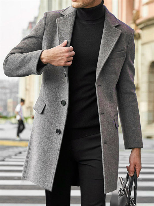 New Arrival Fall/Winter Woolen Men's Coat - Thickened Tweed Jacket - Black Coat
