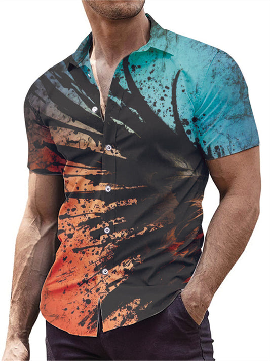 Spring Printing Casual Men's Models Lapel Short-sleeved Shirt Men's Large Size Shirt
