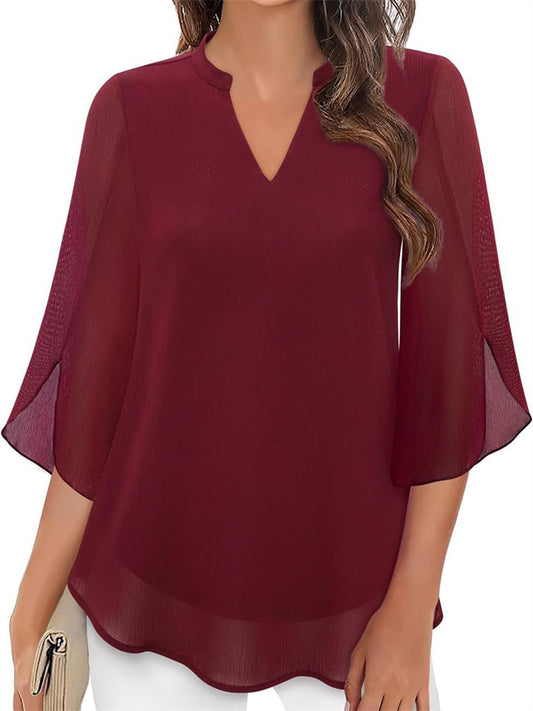 New Casual Summer Women's Petal-Sleeve Top: Loose-Fit V-Neck Chiffon Shirt