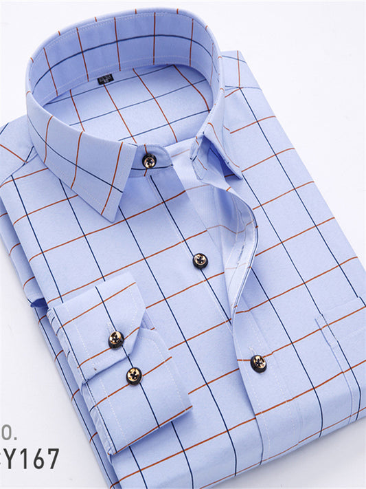 New Men's Printed Long-sleeved Shirt Slim Plaid Casual Fashion Floral Shirt