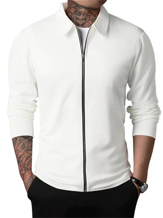 Autumn Solid Color Jacket Cardigan Men's New Zipper Jacket Casual Men's Long-sleeved Lapel Waffle Jacket