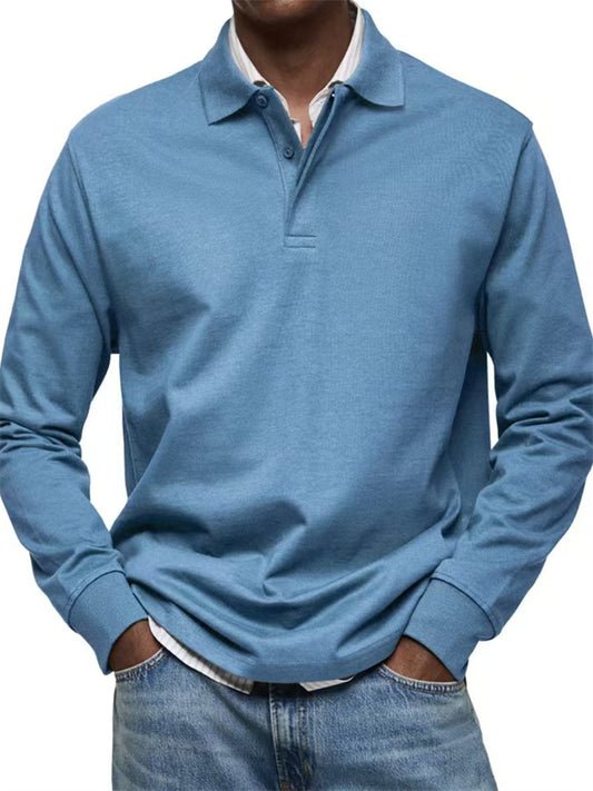 New Men's Casual Long-Sleeve Button-Down Collar Polo Shirt