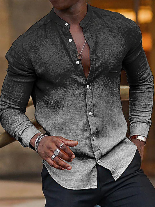 Spring and Fall Gradient Men's Casual Long-sleeved Collar Shirt