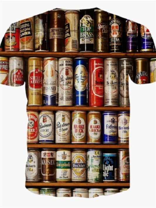 Summer Casual Round Neck Short Sleeve Beer Can 3D Printed Men's T-Shirt