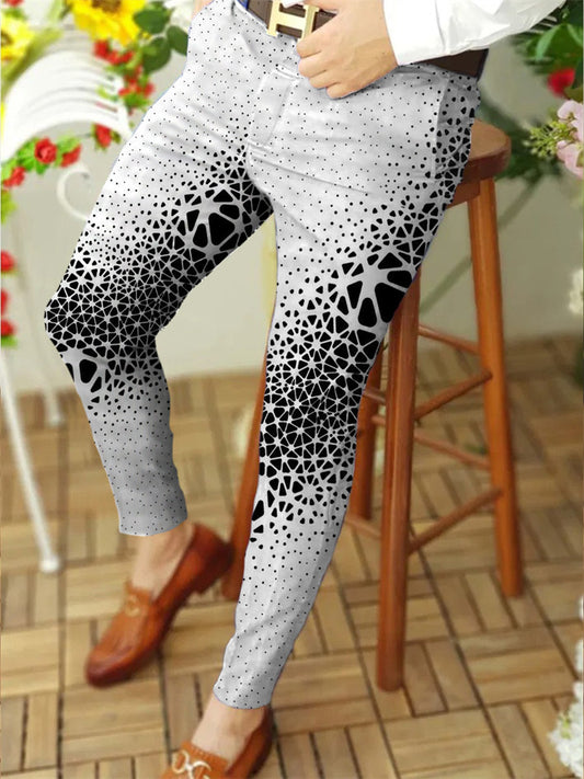 Men's Chinos Trousers Jogger Pants Patchwork Zipper Pocket Graphic Prints Geometry Business Casual Fashion Streetwear Slim Black / White Blue Micro-elastic