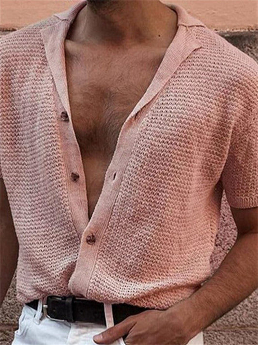 Men's Summer Short Sleeve Knit Shirt Summer Thin Loose Top