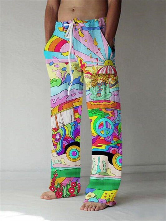 Men's Trousers Summer Pants Baggy Beach Pants Front Pocket Straight Leg Cartoon Graphic Prints Comfort Soft Casual Daily Fashion Streetwear Yellow Blue