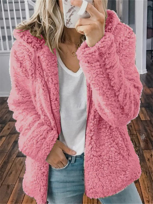 Women's Teddy Coat Sherpa jacket Fleece Jacket Regular Full Zip Coat Black Blue Purple Pink Army Green Chic & Modern Dailywear Fall Zipper Hoodie Loose S M L XL XXL 3XL / Casual / Windproof