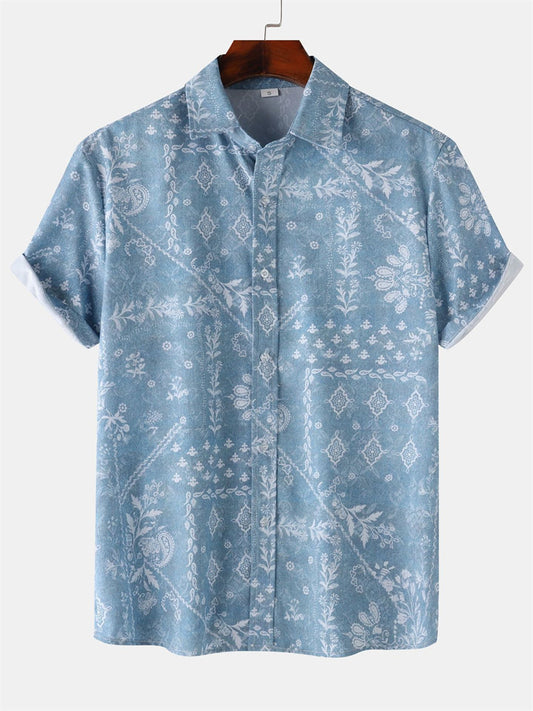 New Summer New Short-sleeved Men's Loose Lapel Printed Shirt