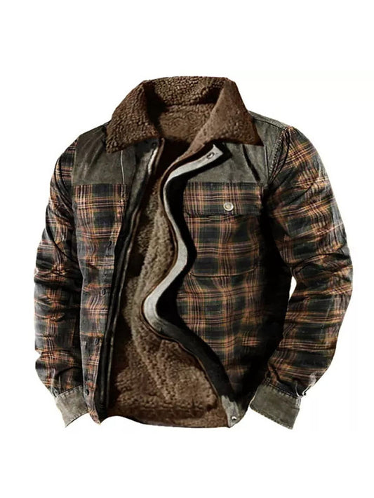 Men's Coat Fleece Lining With Pockets Daily Wear Vacation Going out Zipper Turndown Streetwear Casual Daily Outdoor Jacket Outerwear National Flag Zipper Fleece Print Black Brown Coffee