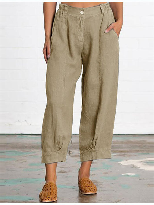 New Loose Large Size Women's Pants Fashion Solid Color Nine Minutes Casual Pants Cotton Pants