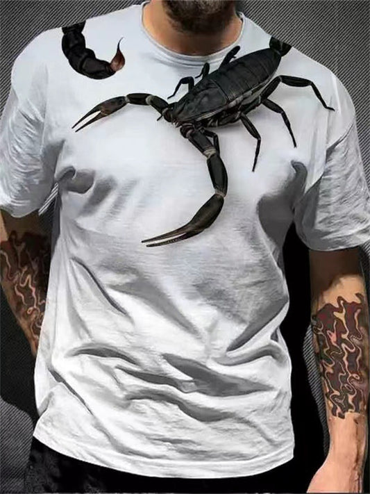 3D-Printed Summer Streetwear Casual Round-Neck Short-Sleeve T-Shirt with Animal Scorpion Design